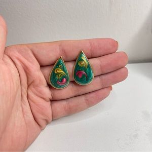vintage teardrop gold teal earrings